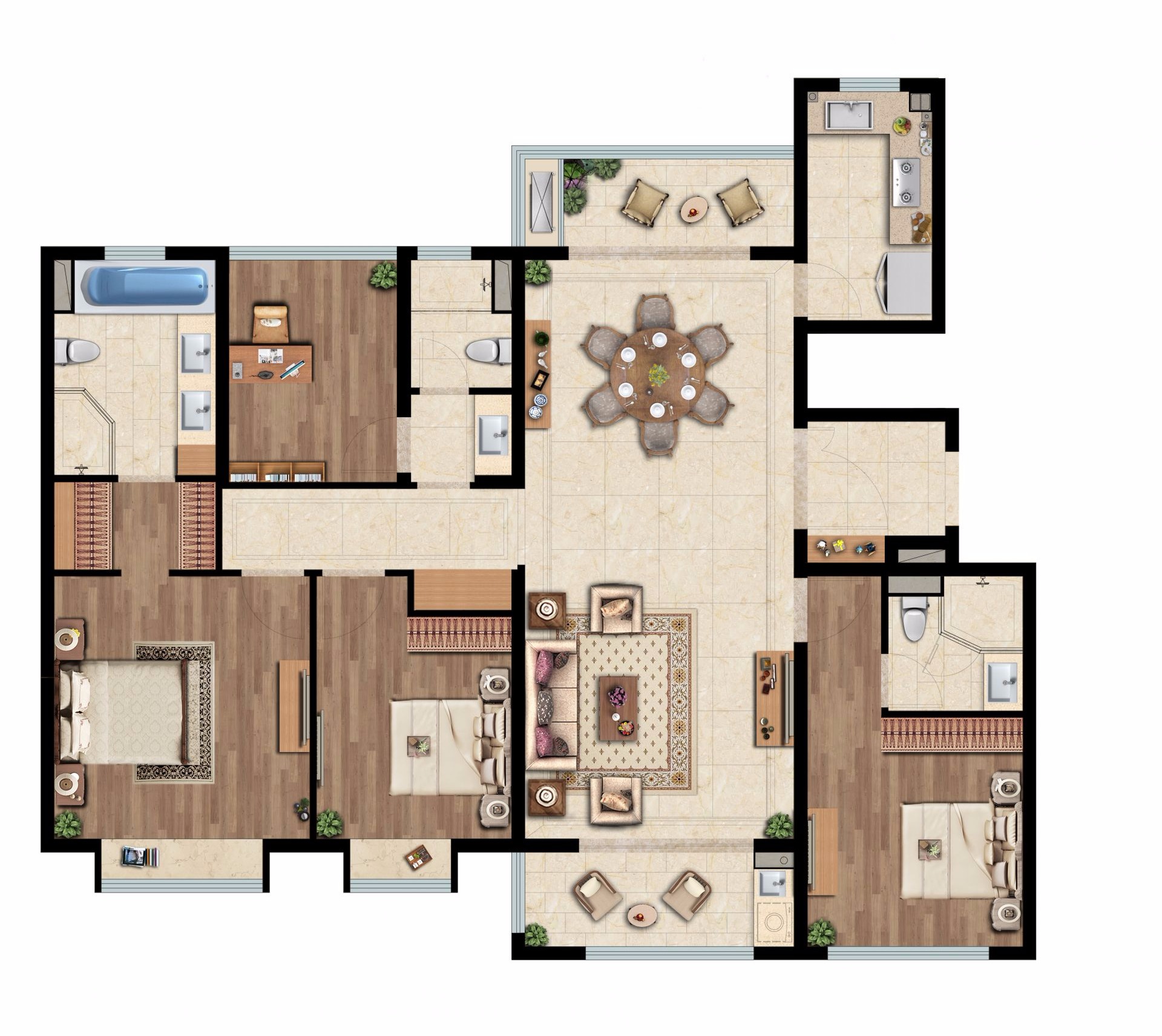 宏发嘉域 - 现代风格四室两厅装修效果图 - Leave设计效果图 - 每平每屋·设计家